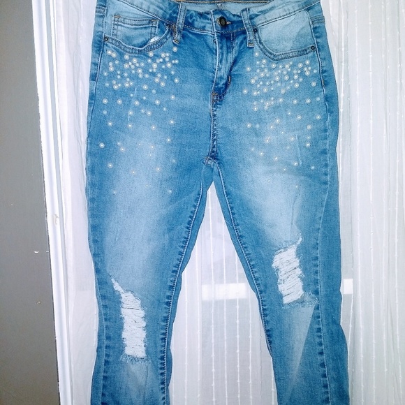 women's pearl embellished jeans
